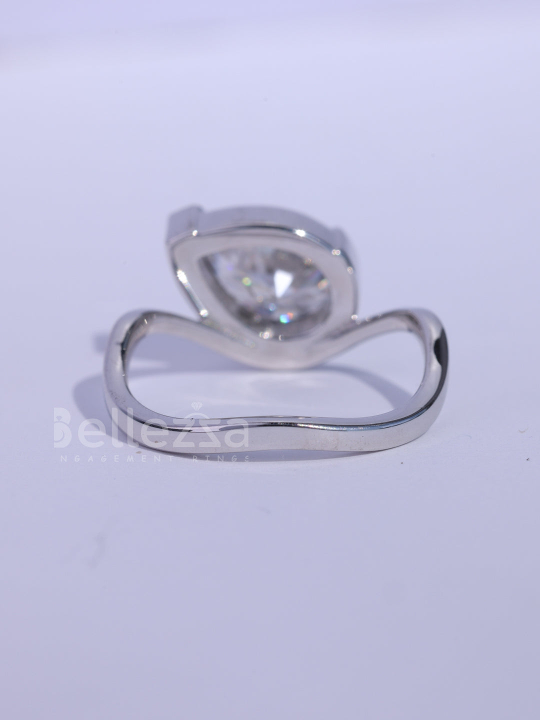 1.50CT Pear Cut Bezel Setting Curved Moissanite Engagement Ring