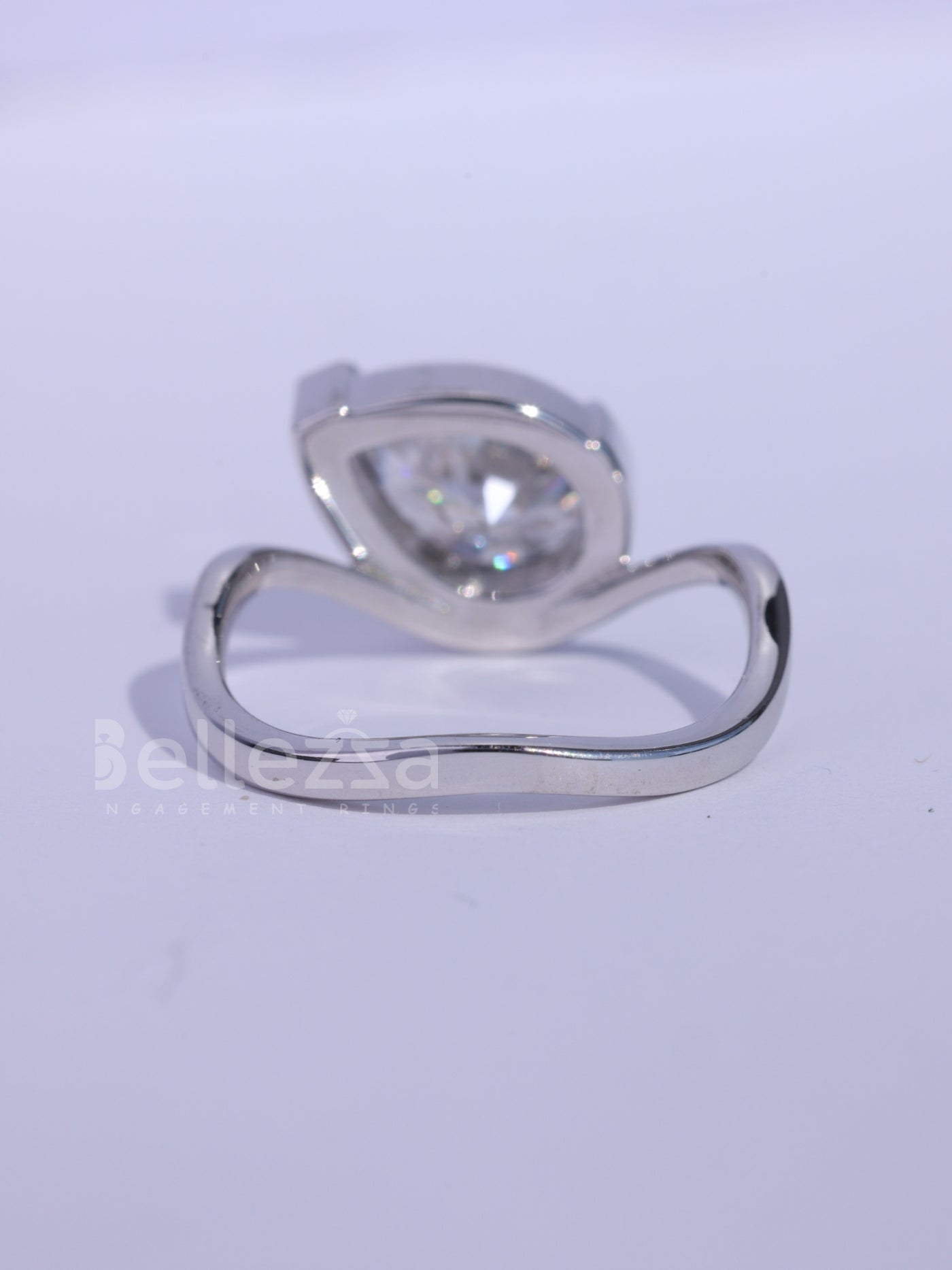1.50CT Pear Cut Bezel Setting Curved Moissanite Engagement Ring
