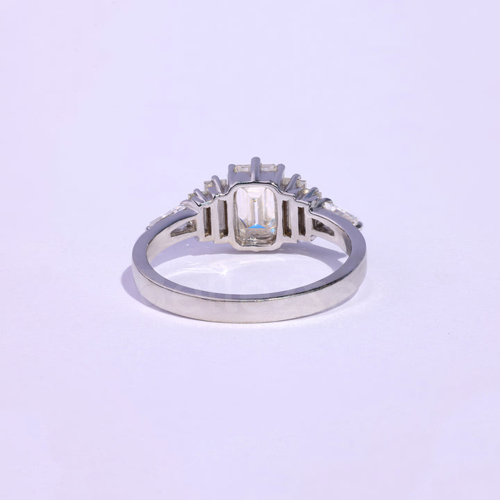 1.0CT Emerald Cut Cluster Moissanite Engagement Ring - Ready to ship