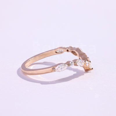 Marquise & Round Cut Curved Wedding Band - Ready to Ship