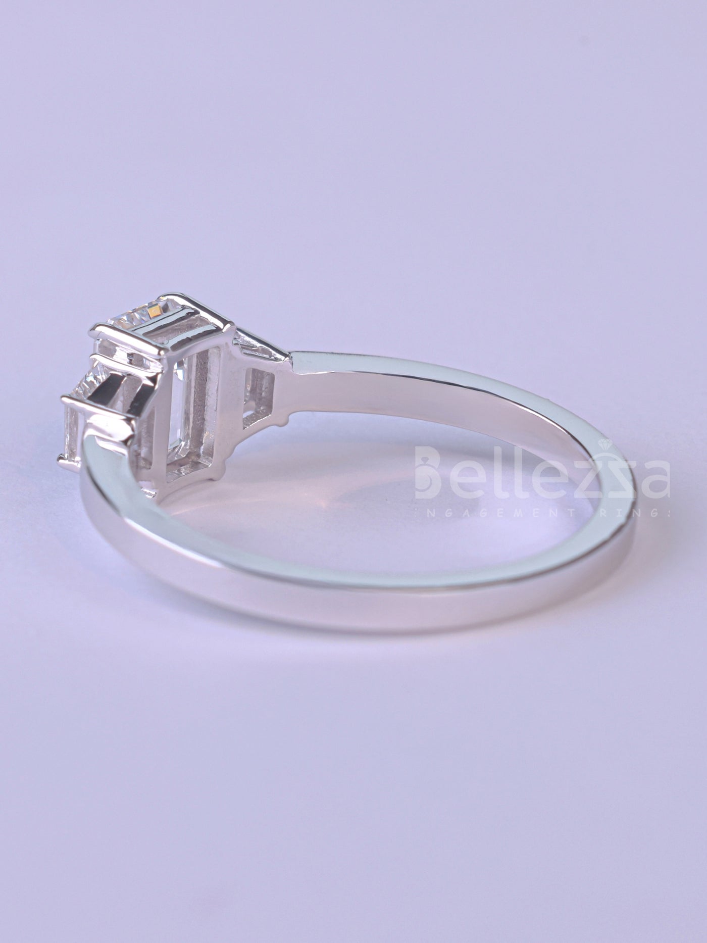 2.0CT Emerald Cut Diamond Three Stone Moissanite Engagement Ring