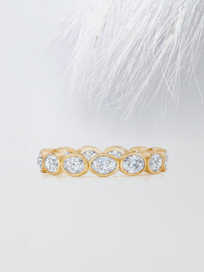 Oval Cut Bezel Diamond Wedding Band For Women