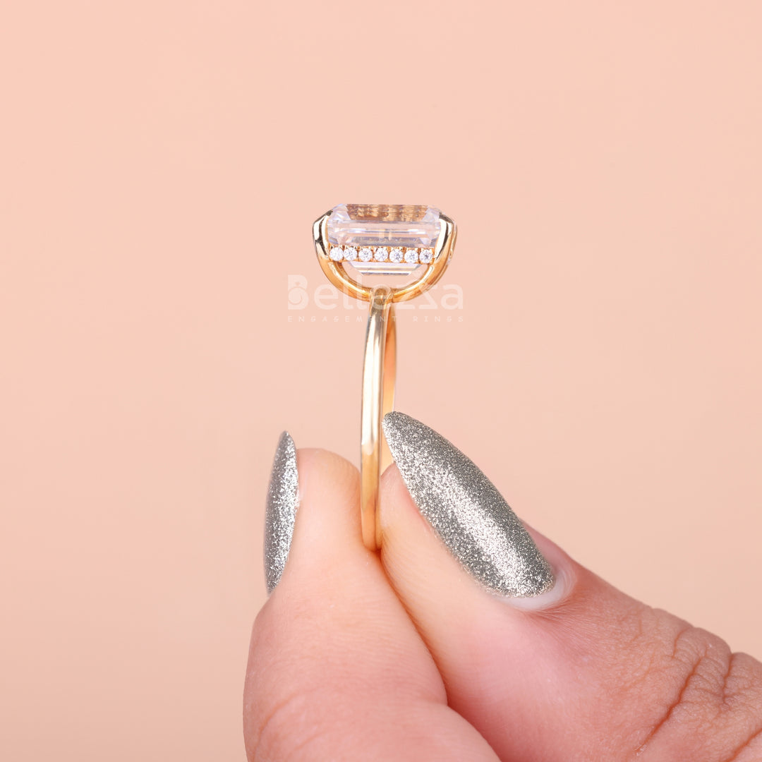 2.25CT Emerald Cut Hidden Halo Moissanite Engagement Ring - Ready to Ship