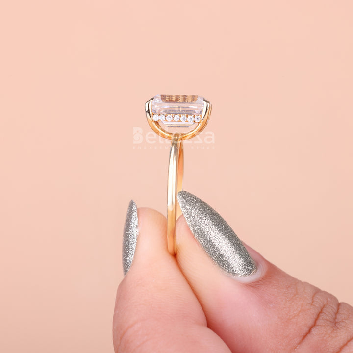 2.25CT Emerald Cut Hidden Halo Moissanite Engagement Ring - Ready to Ship