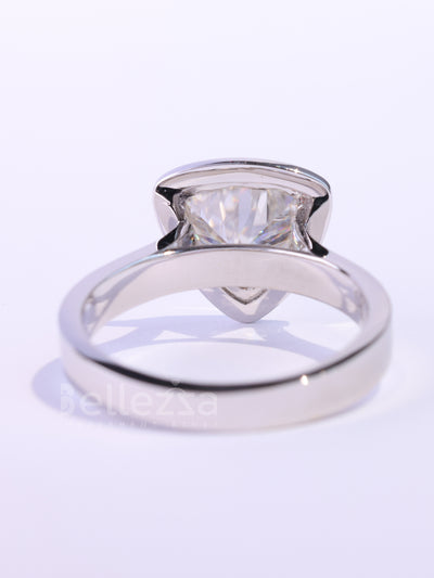 1.0CT Triangle Cut Halo Set Moissanite Engagement Ring