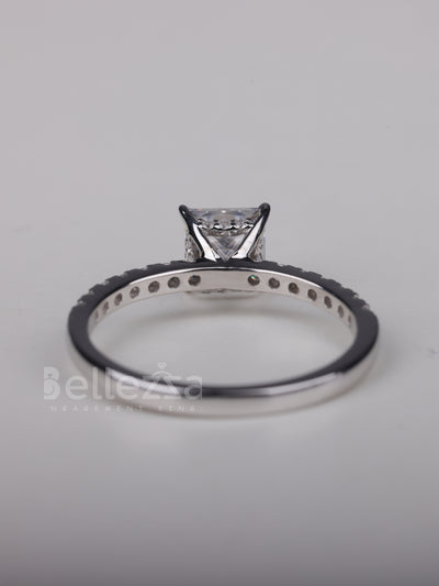 1.0CT Princess Cut Diamond Pave Setting Moissanite Engagement Ring