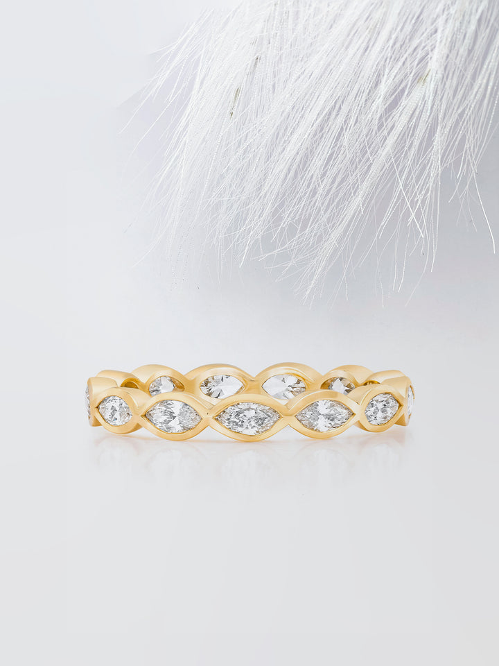Marquise Cut Bezel Diamond Wedding Band For Women