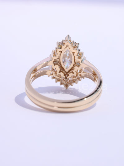 1.0CT Marquise Cut Cluster Diamond Moissanite Bridal Ring Set