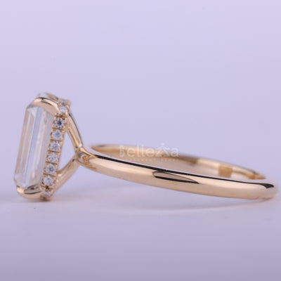 2.0CT Elongated Emerald Cut Hidden Halo Engagement Ring