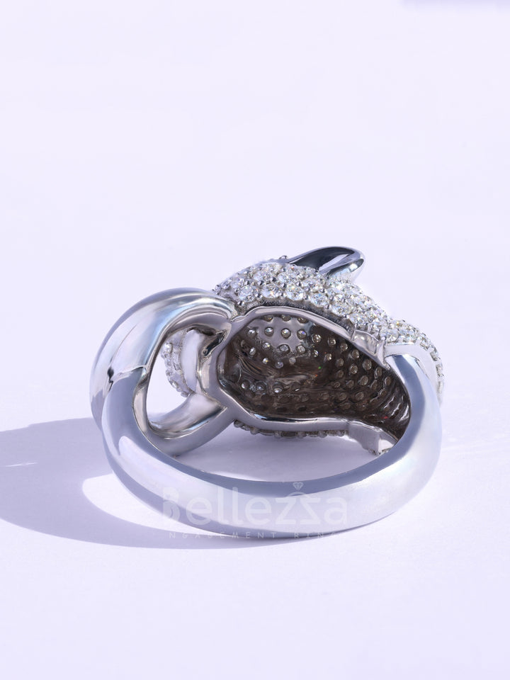 Round Cut Cluster Diamond Lion Face Moissanite Men's Ring