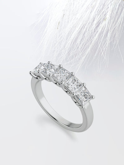 Princess Cut Five Stone Diamond Wedding Band For Her
