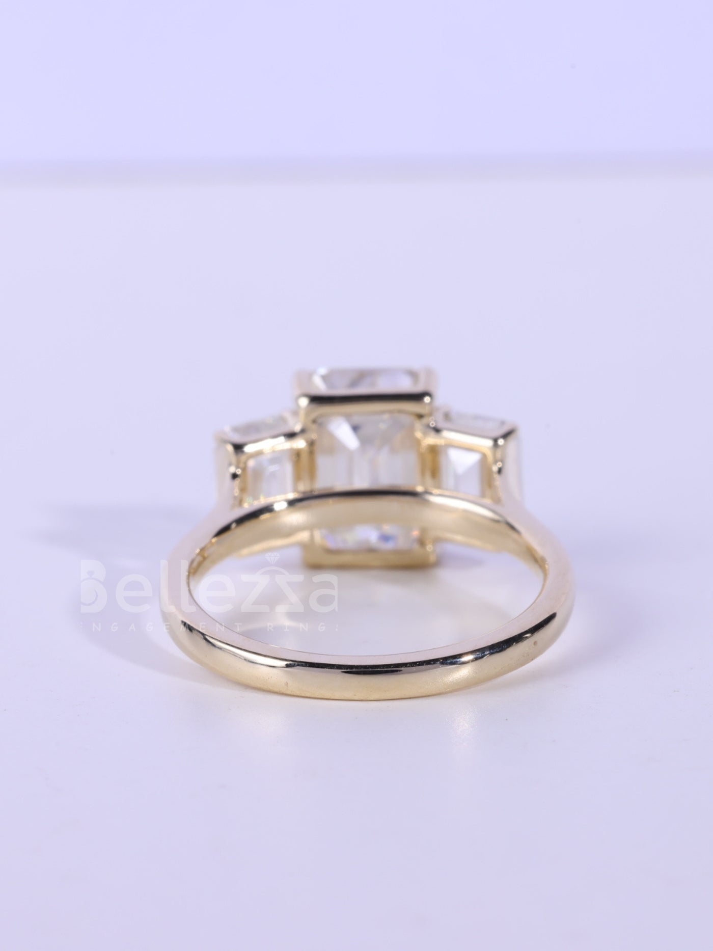 2.0CT-3.0CT Emerald Cut Three Stone Moissanite Engagement Ring