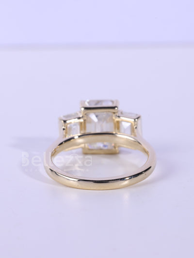 2.0CT-3.0CT Emerald Cut Three Stone Moissanite Engagement Ring
