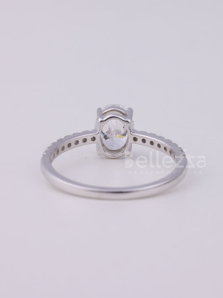 1.0CT Oval Cut Pave Setting Moissanite Engagement Ring