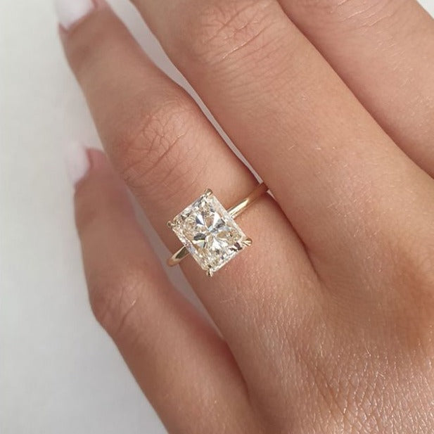 2.0CT Radiant Cut Hidden Halo Moissanite Diamond Engagement Ring in 14K Gold