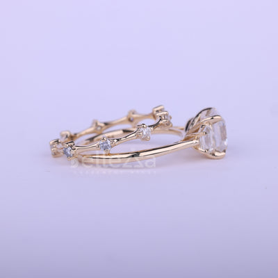 1.0CT Asscher Cut Three Stone Moissanite Bridal Ring Set