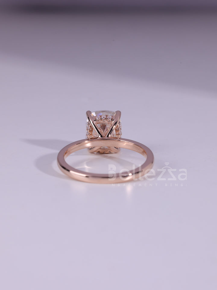 1.0CT Cushion Cut Diamond Hidden Halo Moissanite Engagement Ring