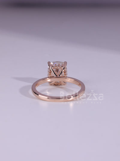 1.0CT Cushion Cut Diamond Hidden Halo Moissanite Engagement Ring