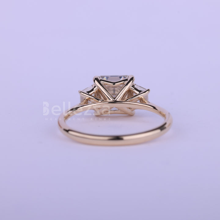 1.0CT Asscher Cut Diamond Three Stone Moissanite Engagement Ring