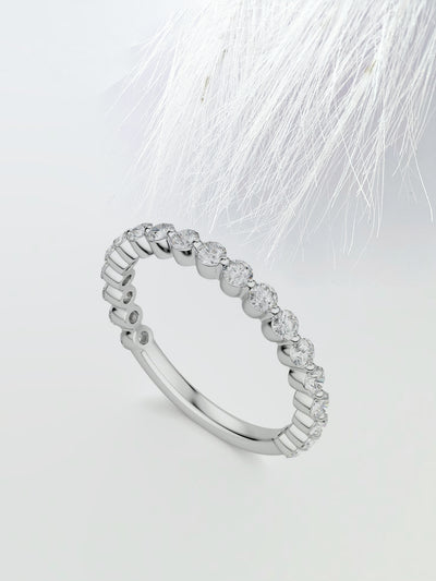 Round Cut Shared Prong Semi Eternity Wedding Band For Women