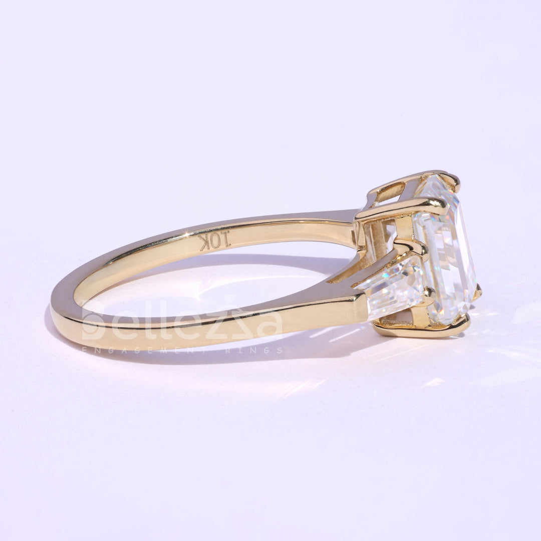 1.75CT Emerald Cut Three Stone Moissanite Engagement Ring - Ready To Ship