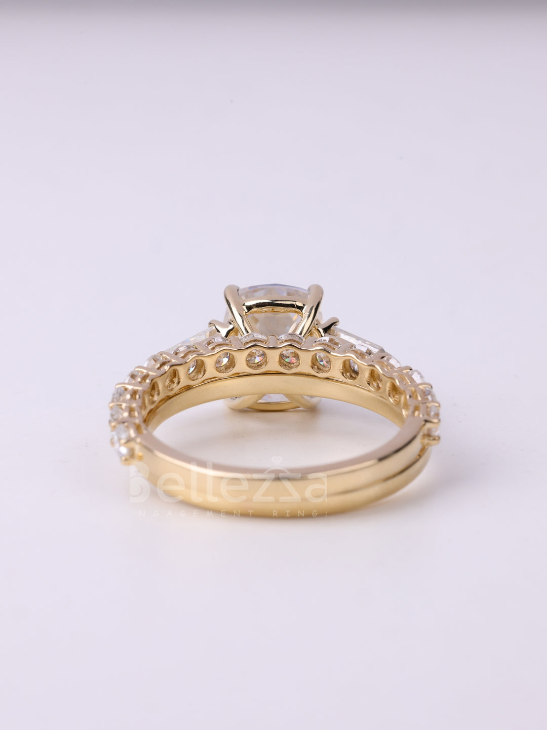 1.50CT Elongated Cushion Cut Three Stone Moissanite Bridal Ring Set