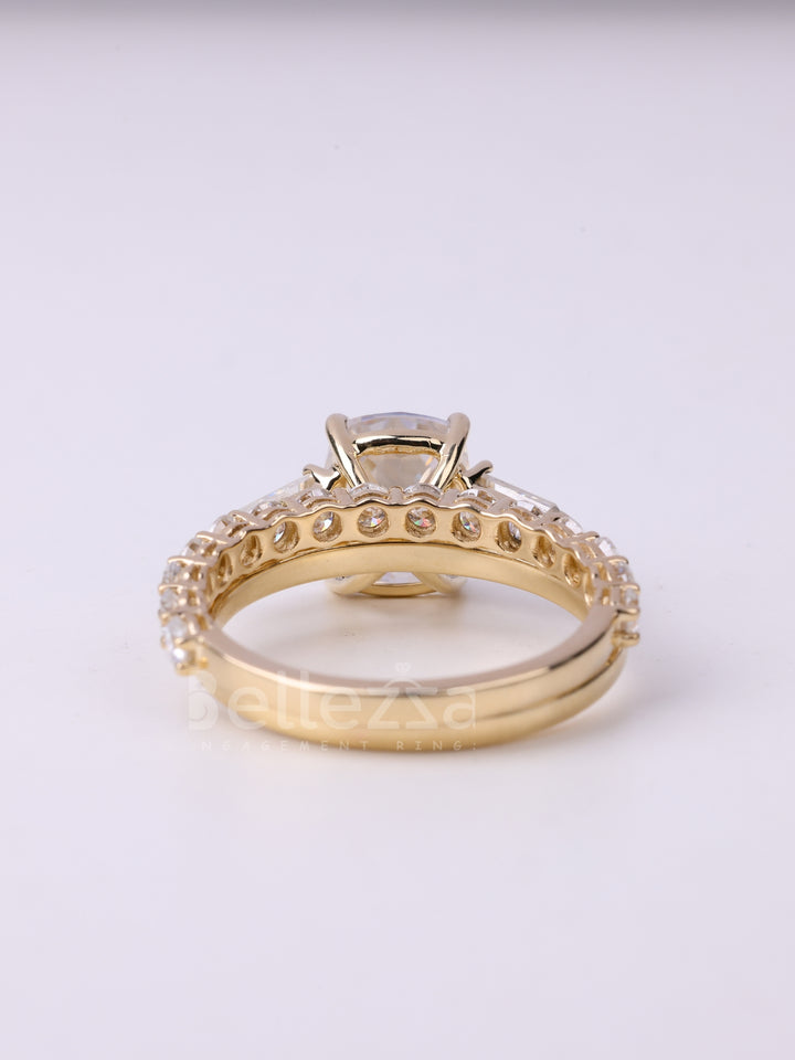 1.50CT Elongated Cushion Cut Three Stone Moissanite Bridal Ring Set