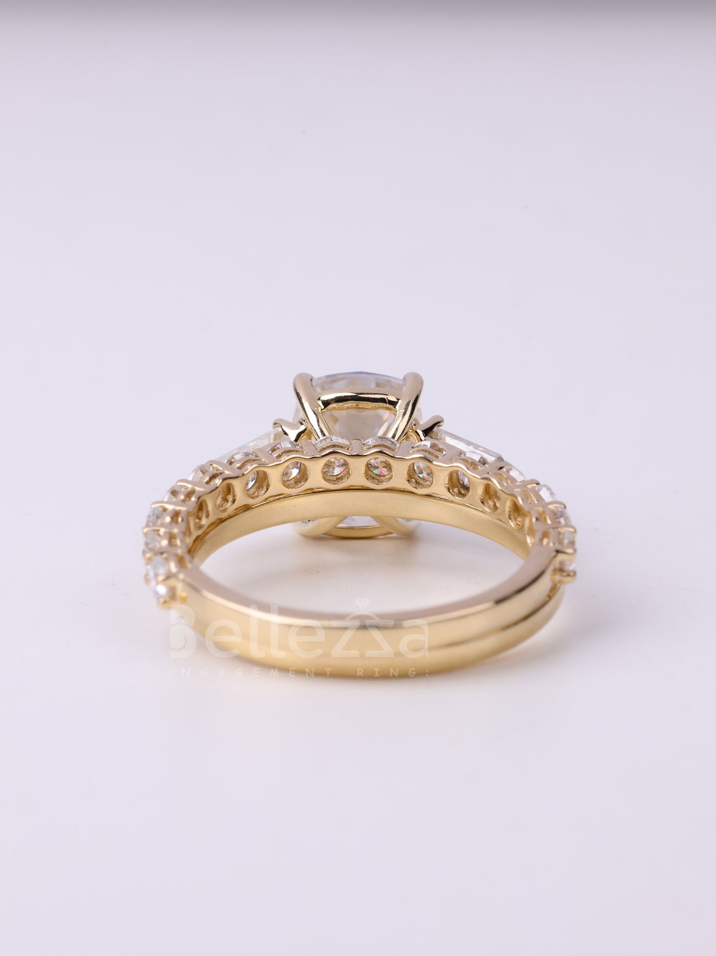 1.50CT Elongated Cushion Cut Three Stone Moissanite Bridal Ring Set