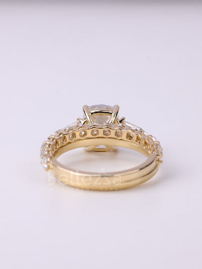 1.50CT Elongated Cushion Cut Three Stone Moissanite Bridal Ring Set