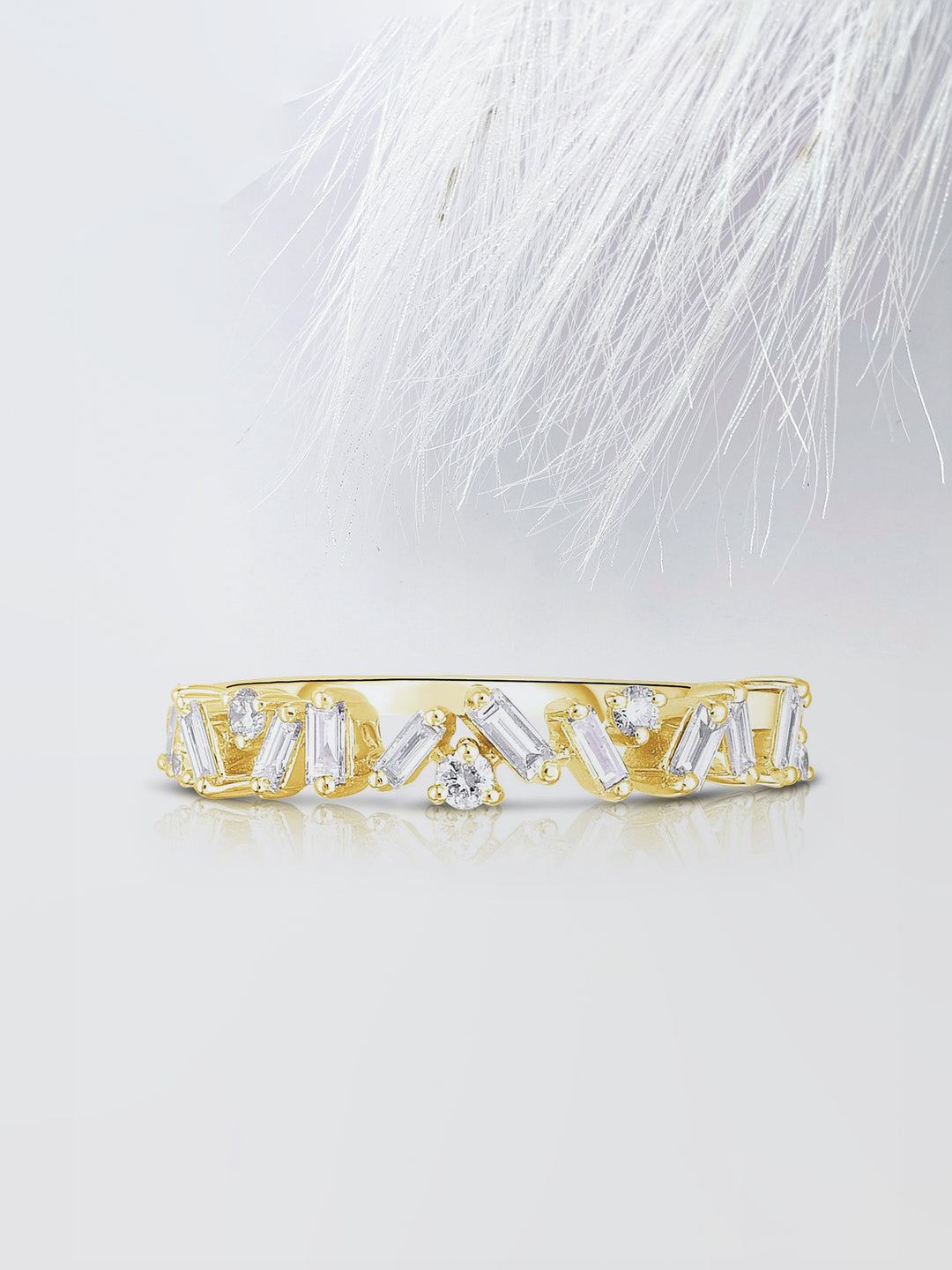 Round & Baguette Cut Cluster Diamond Wedding Band For Women