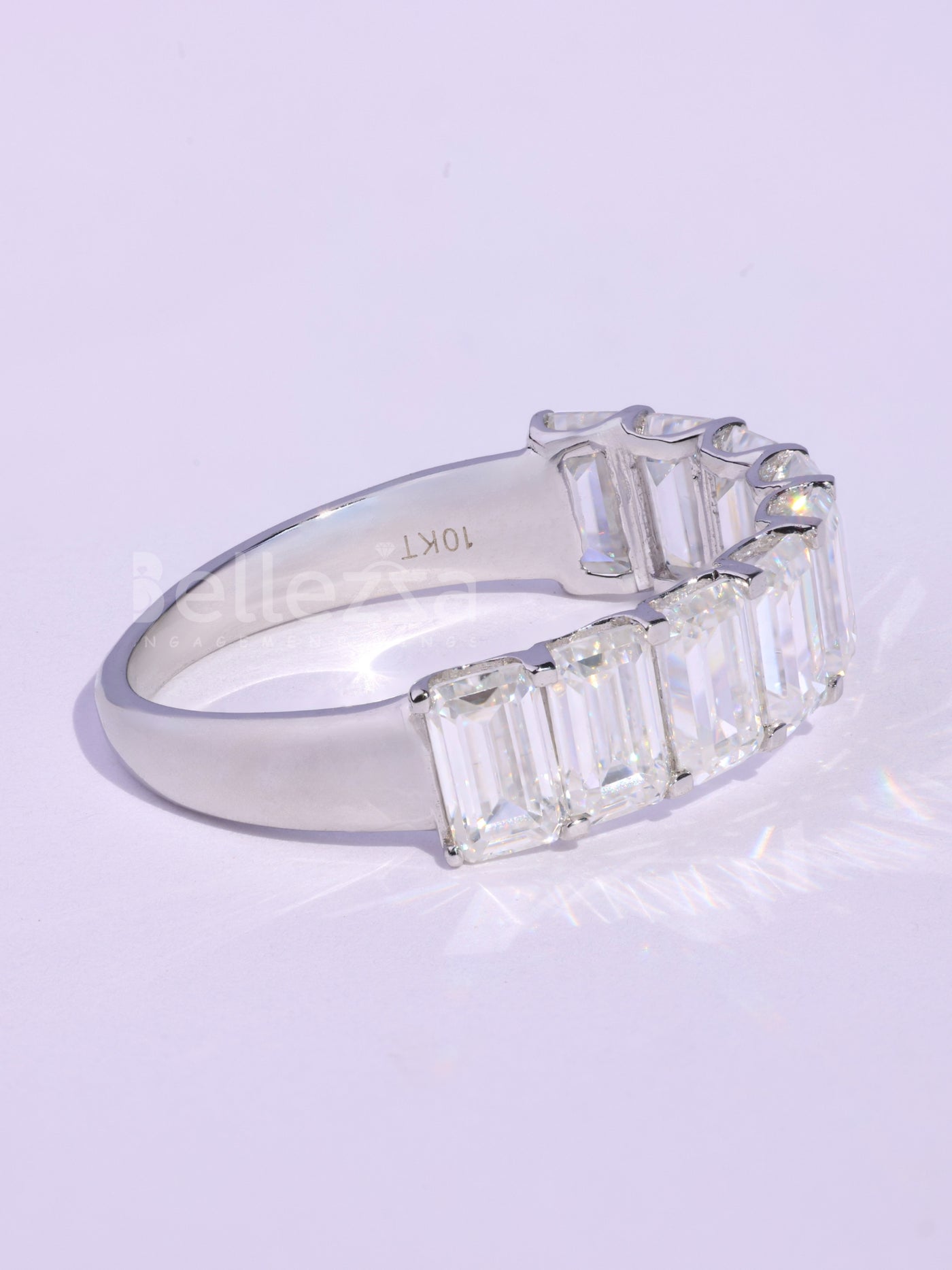 Emerald Cut Half Eternity Moissanite Wedding Band