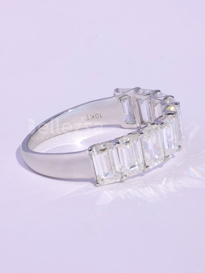 Emerald Cut Half Eternity Moissanite Wedding Band