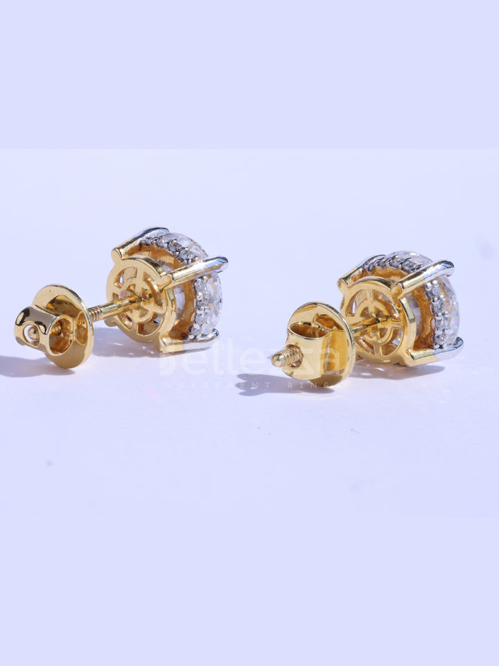 Round Cut Diamond Hidden Halo Moissanite Stud Earrings