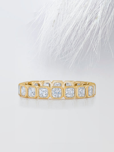 Asscher Cut Bezel Diamond Wedding Band For Women