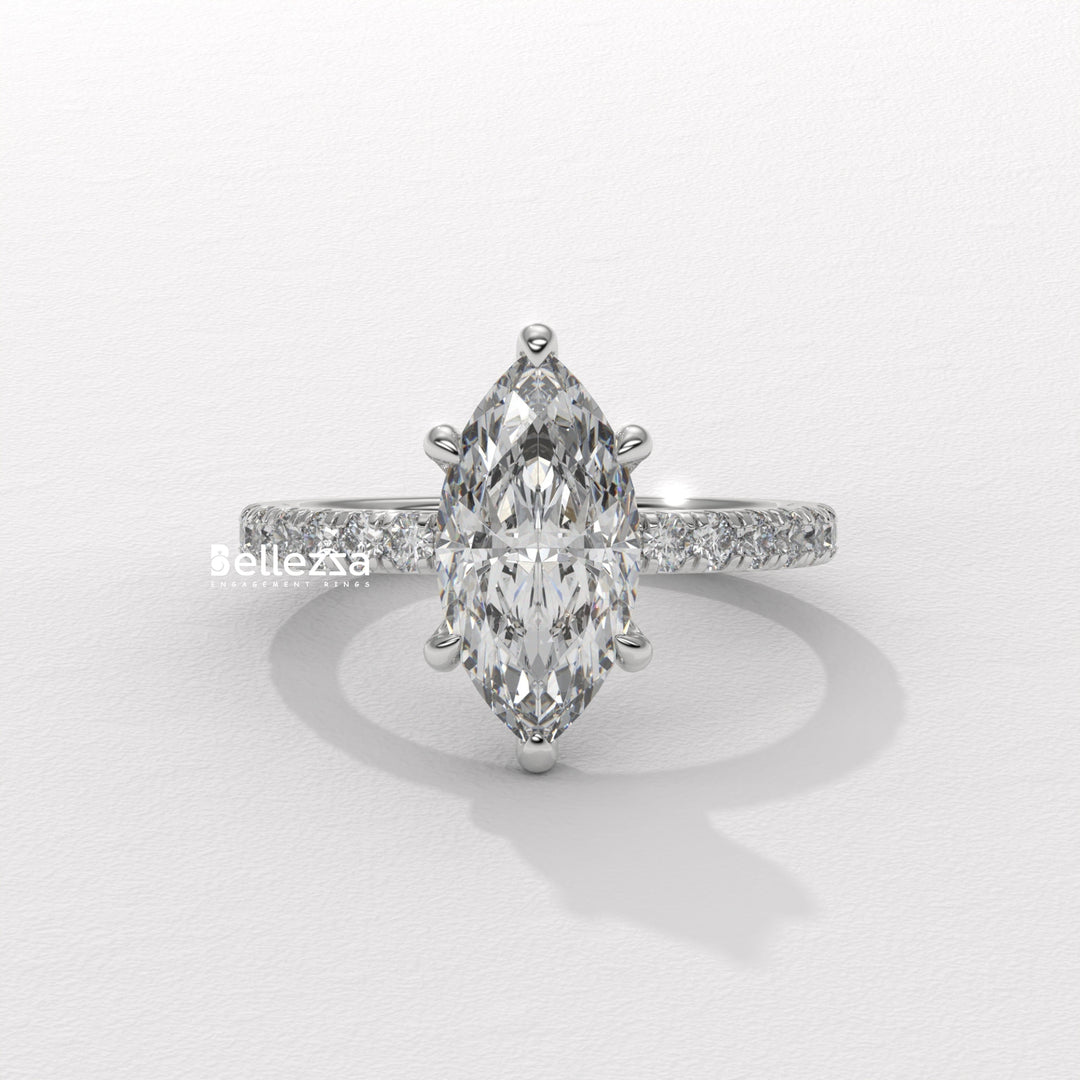 2.50-3.50CT Marquise Cut CVD Diamond Pave Setting Engagement Ring
