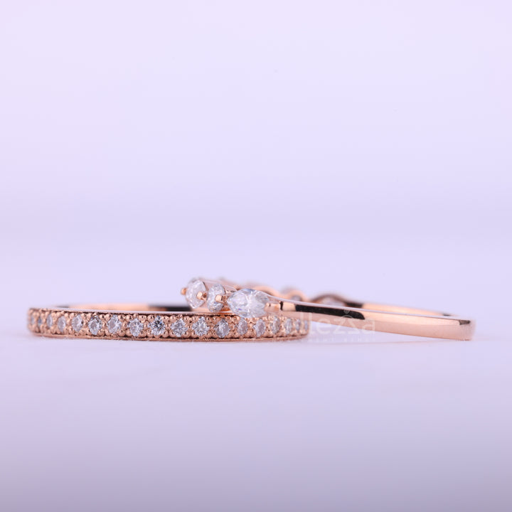 Round & Marquise Cut Half Eternity Two Moissanite Wedding Bands