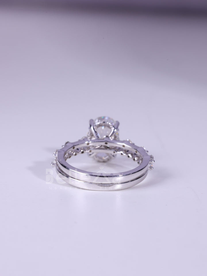 1.50CT Oval Cut Pave Setting Moissanite Bridal Ring Set