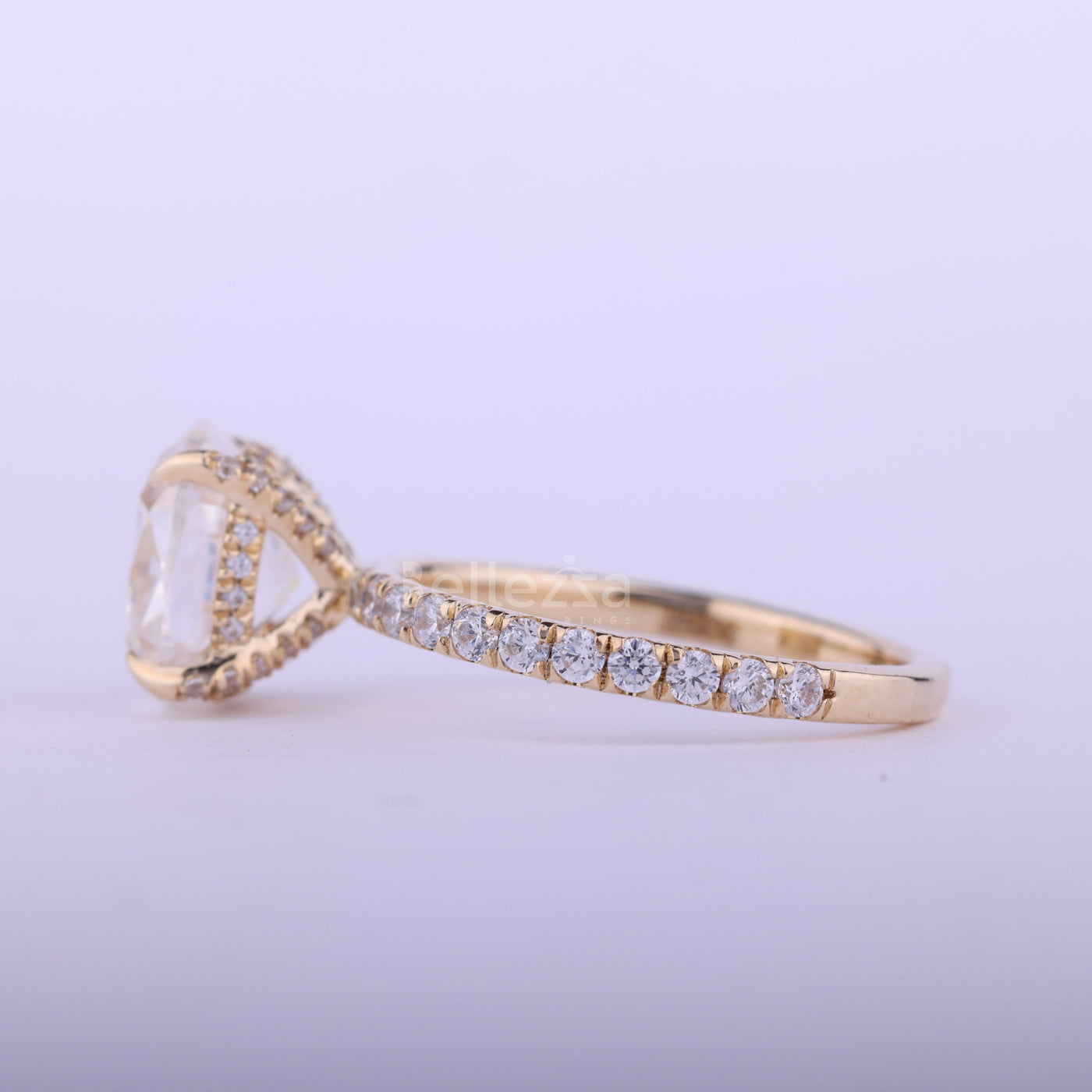 1.0CT Cushion Cut Pave Setting Moissanite Engagement Ring