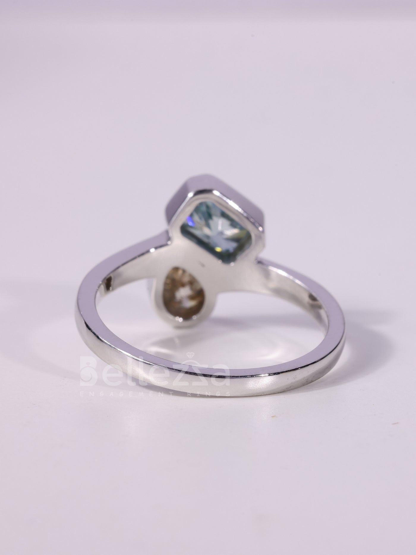 1.0CT Radiant & Pear Cut Color Diamond Toi Et Moi Engagement Ring