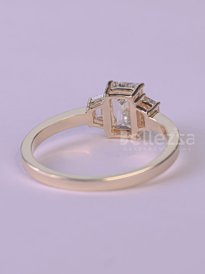 2.0CT Emerald Cut Three Stone Moissanite Engagement Ring