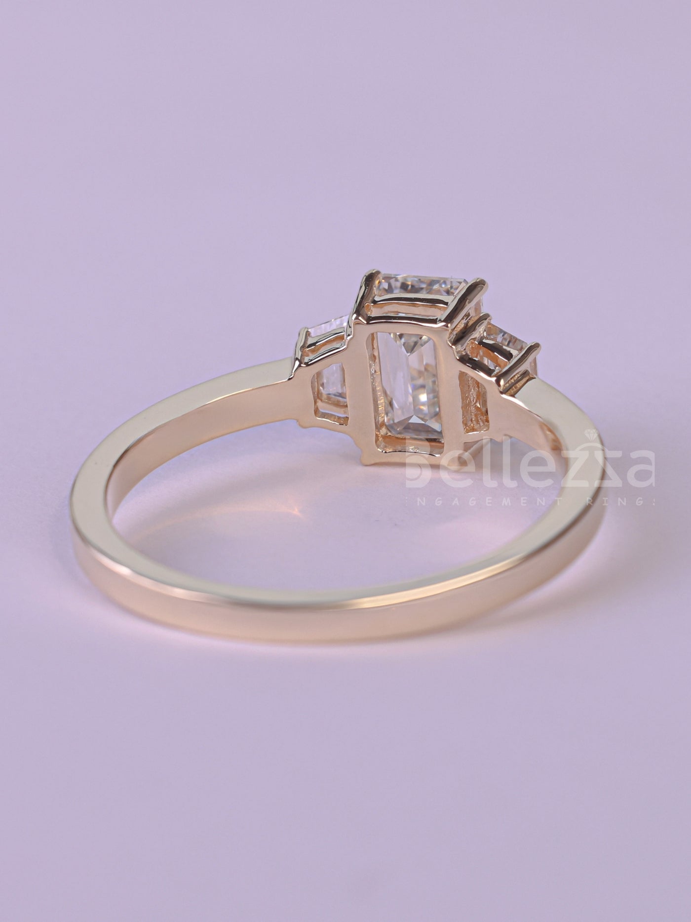 2.0CT Emerald Cut Three Stone Moissanite Engagement Ring