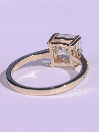 1.0CT Asscher Cut Pave Setting Moissanite Engagement Ring