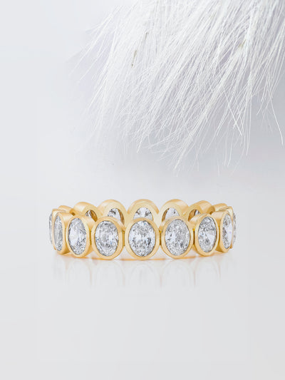Oval Cut Bezel Diamond Wedding Band For Women