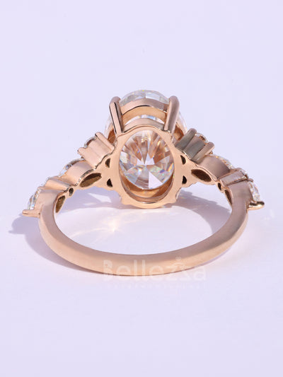 2.0CT Oval Cut Cluster Diamond Moissanite Engagement Ring