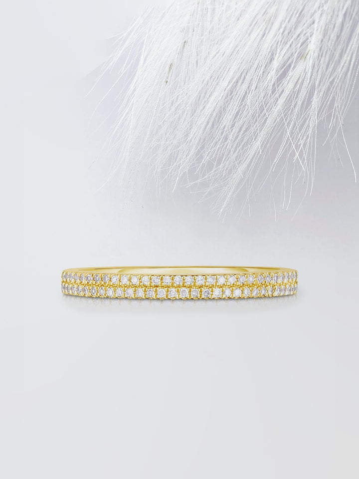 Round Cut Double Row Pave Stackable Diamond Wedding Band