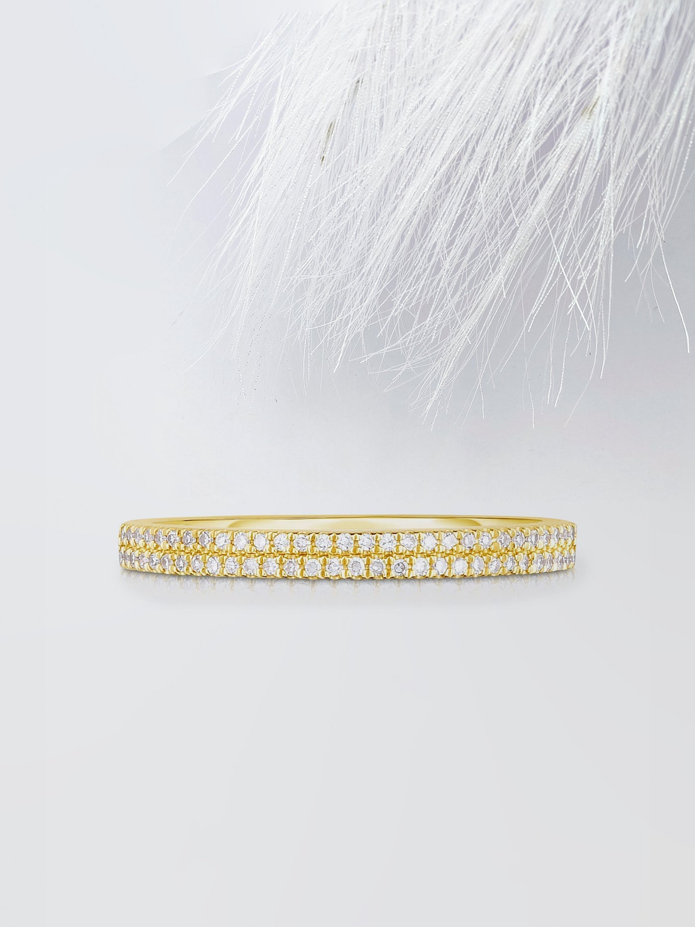 Round Cut Double Row Pave Stackable Diamond Wedding Band