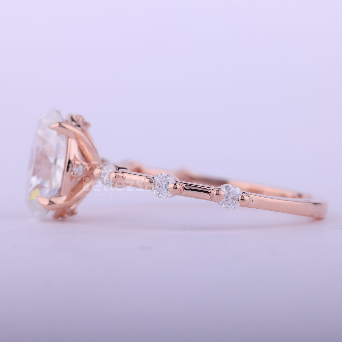 1.0CT Oval Cut Petite Pave Setting Moissanite Engagement Ring