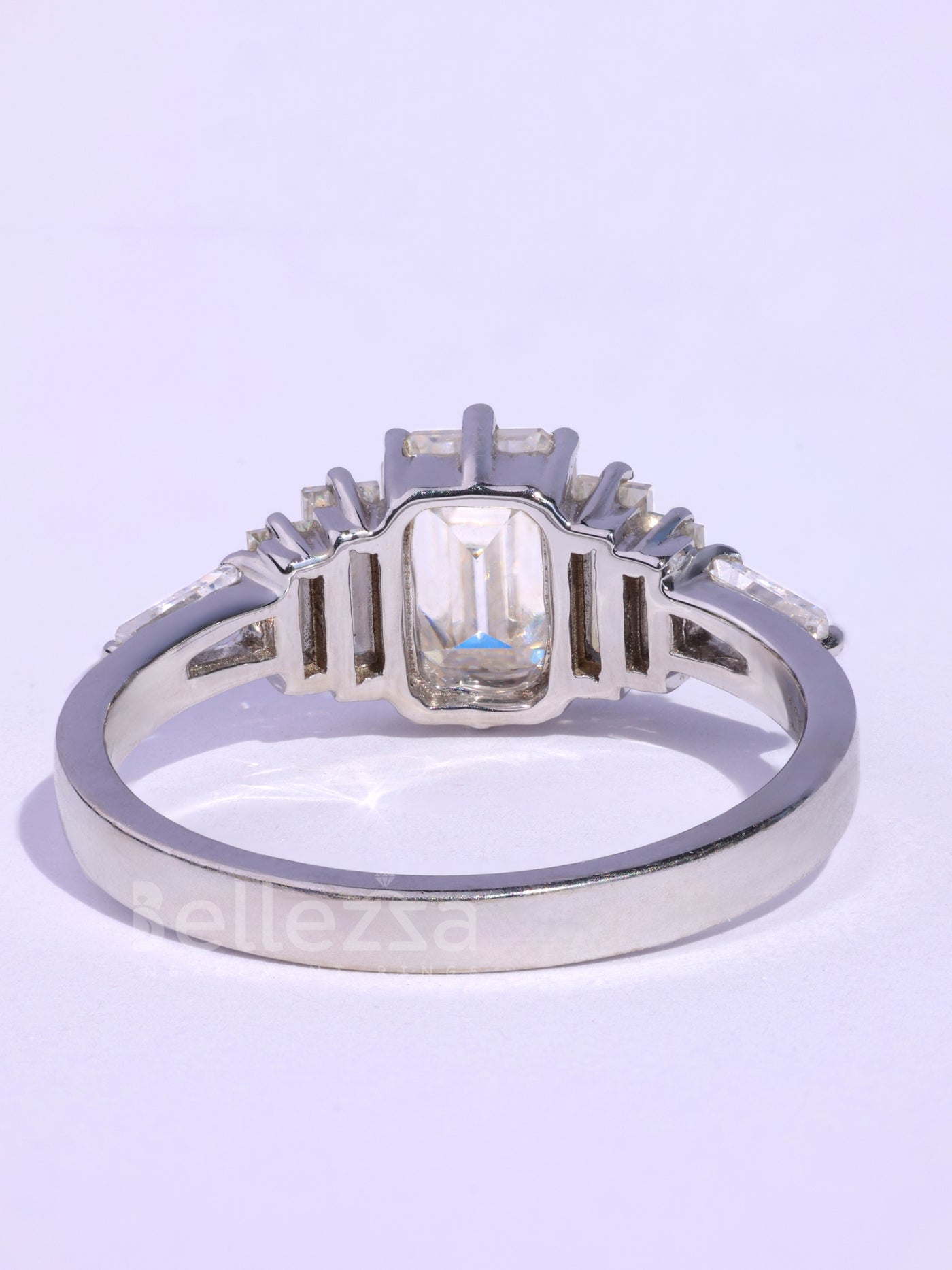 Emerald Cut Cluster Diamond Moissanite Engagement Ring