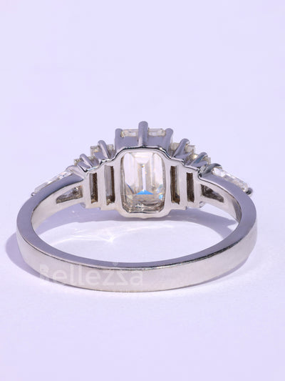Emerald Cut Cluster Diamond Moissanite Engagement Ring