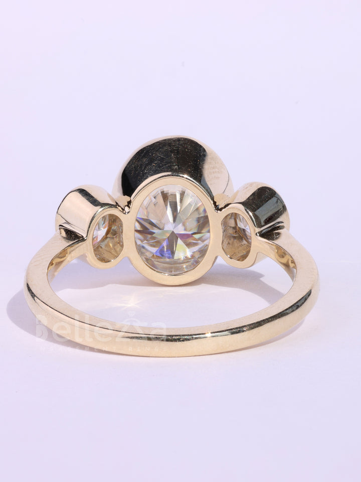 1.0CT Oval Cut Bezel Setting Three Stone Engagement Ring